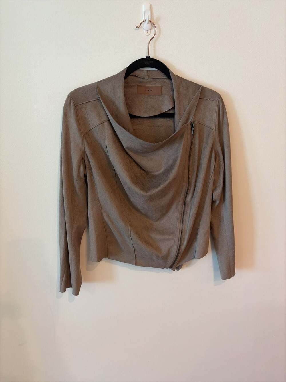 BlankNYC Faux Suede Drape Front Asymmetrical Zip Moto Jacket